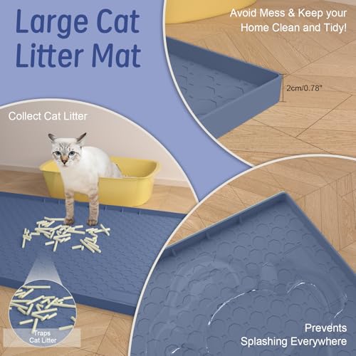 Tapis de litière de chat en silicone bleu de qualité supérieure, format 86x56cm