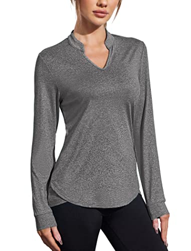Coorun Long Sleeve Workout Shirts For Women Yoga Athletic Casual Tops Gym Running Breathable Shirt Quick Dry 1-Dark Grey Medium- #TOP10