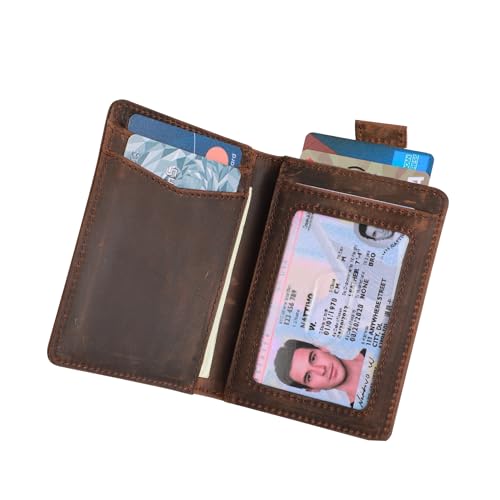 Image of Slim Credit Card Holder Wallet for Men & Women - RFID Blocking Minimalist Mens Wallets - Thin Bifold Leather Front Pocket Card Case with Gift Box, Dark Brown, Minimalist