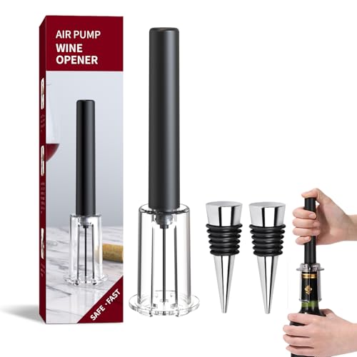 FBBULES Set de Tire Bouchon Pompe à Air, Ouvre Bouteille à Pression d'air avec 2 Bouchon Bouteille Vin Réutilisables, Portable Compact pour Maison, Restaurant, Cadeau pour les Amateurs de Vin