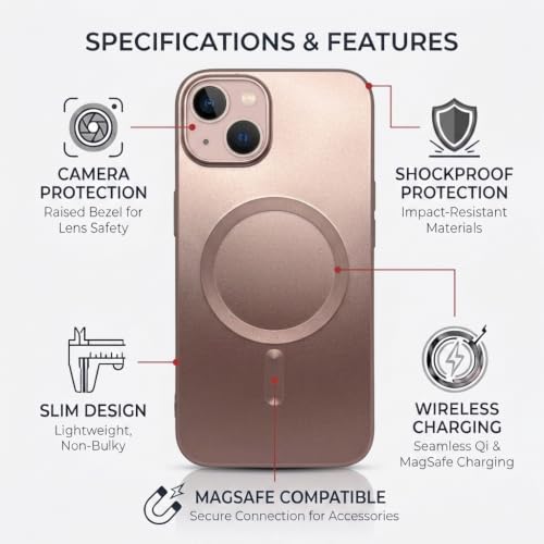 Image of amazon basics Premium Mag-Safe Case for iPhone 15 | Shockproof & Anti-Scratch Cover | Soft Silicone with Wireless Charging | Camera Lens Guard - Rose Gold