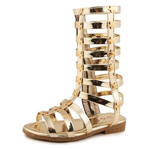Skeblo Girls Rivet Gladiator Sandals Summer Princess Dress Strappy Flats Zip Up Boots Shoes