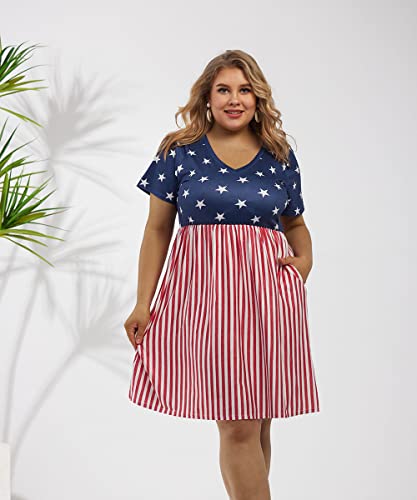 Image of RITERA Plus Size Dresses for Curvy Women Summer Spring Womens Dress V Neck Short Sleeve Casual Dress with Pockets XL-5XL