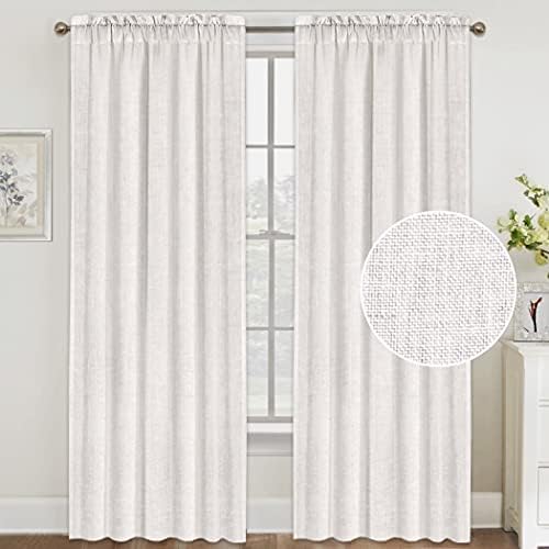 FantasDecor Natural Linen Curtains 84 Inches Long Rod Pocket Semi Sheer Curtain Drapes Elegant Casual Linen Textured Window Draperies, Light Filtering Privacy Added Home Fashion 2 Panels, Off White