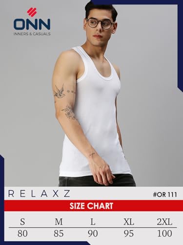 Image of ONN Men's White Super Combed Cotton Rib Round Neck Sleeveless Vest with Extended Length for Easy Tuck | Relaxz OR111 |