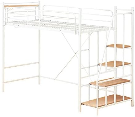 Amazon おしゃれでシンプル ロフトベッド 極太パイプベッド ホワイト 階段付き 宮棚 コンセント付き 快適生活百貨店 介護用ベッド マットレス