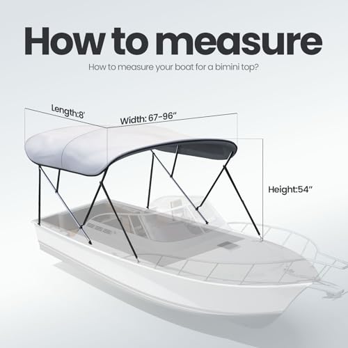 Image of KING BIRD 3-4 Bow Bimini Boat Top Cover Sun Shade Boat Canopy Waterproof 1 Inch Stainless Aluminum Frame 46 inch Height with Rear Support Poles and Storage Boot 6 Colors -11 Sizes