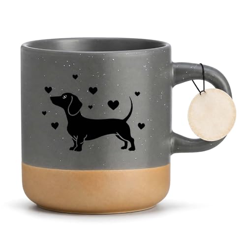 PIujsym dackel tasse dackel geschenke für Frauen und Männer tasse dackel mit Herzmotiv und Teebeutelhalter - Keramik Becher für Kaffee Tee Kakao im Büro Zuhause 400ml