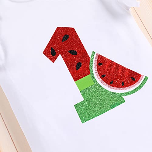 Baby Girls Watermelon Birthday 1St/2Nd Party Princess Outfit Ruffle Romper Sequin Bowknot Tutu Skirt Leggings Wild One Party Dance Summer Clothes Set For Photography Photo Shoot White-One 1T #TOP4