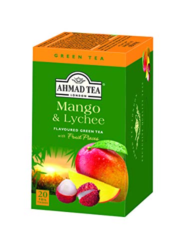 Ahmad Tea Green Tea, Mango and Lychee Teabags, 20 ct (Pack of 6) - Caffeinated and Sugar-Free