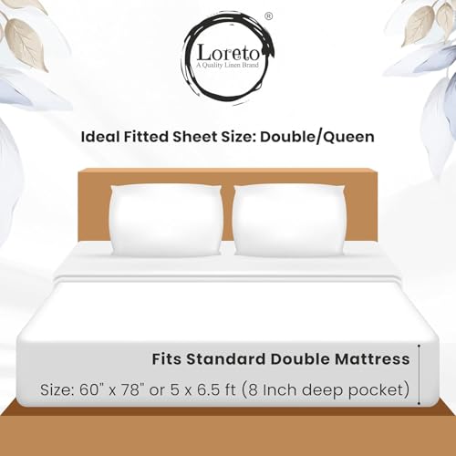 Image of LORETO - A QUALITY LINEN BRAND 100% Cotton Elastic Fitted Bedsheets Double Bed with 2 Pillow Cover Printed Fitted Bed Sheet for Double Size Mattress - 78 x 60 Inch, Lavender Grey Spring Harmony