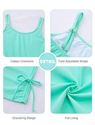 HOZIY Girls Bathing Suits Size 10-12 Tween Pink Tankini Swimsuit Pocket Shorts 2 Piece Teen Modest Drawstring Swimming Suits Swimwear Light Cyan Tropical — view 5