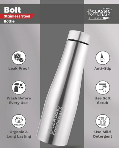 Image of CLASSIC ESSENTIALS Stainless Steel Inox Puro Sipper Bottle for Sports, School, Home, Office, Travel | Water Bottle 1 litre, Navy Blue, 1000ml Pack of (6)