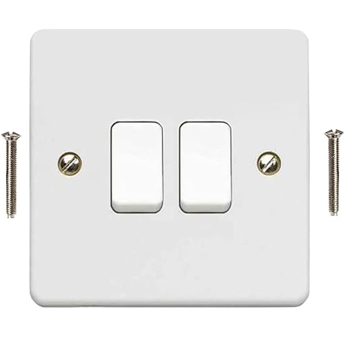 Body-Plus Interruptor de luz de 2 vias de 2 bandas – Interruptores de luz de borda curva elétrica branca com parafusos, interruptor de parede dupla de 230 V para casa, escritório, garagens, etc