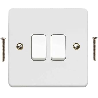 2 Gang 2 Way Light Switch - White Electric Curved Edge Light Switches with Screws - 250 V A.C, 10AX Double Wall Switch for Home, Office, Industries, Shedes, garages etc 1