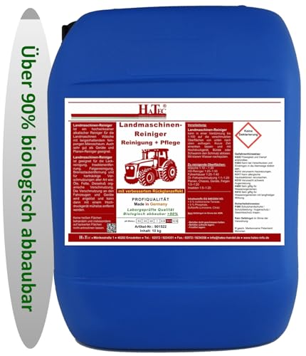 HaTec Limpiador de maquinaria agrícola, limpiador de maquinaria agrícola de 10 kg de limpieza+cuidado, limpiador alcalino altamente eficaz con efecto retroiluminado. Más del 90% biodegradable y muy