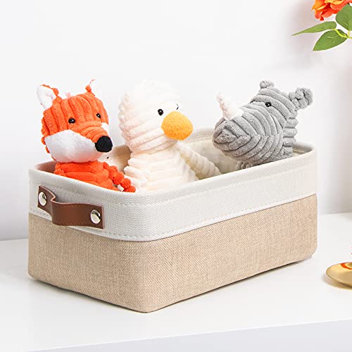 Image of DULLEMELO Small Collapsible Fabric Basket for Organizing, Shelves, Closets, Laundry, Nursery, Decorative Gift Basket (White&Khaki)