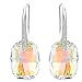 EleQueen 925 Sterling Silver CZ Rectangle Hook Drop Earrings Iridescent Aurora Borealis AB Made with Swarovski Crystals
