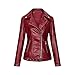 Giacca Donna,Giacca Da Donna In Ecopelle Rosso Risvolto Tasca Laterale Con Zip Orlo Fibbia Griglia A Rombo Cuciture Vintage Manica Lunga Slim Fit Biker Pu Cappotto Bomber Moto Outwear Autunno Invern
