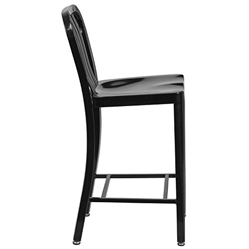 Flash Furniture Commercial Grade 24" High Black Metal Indoor-Outdoor Counter Height Stool With Vertical Slat Back #TOP3