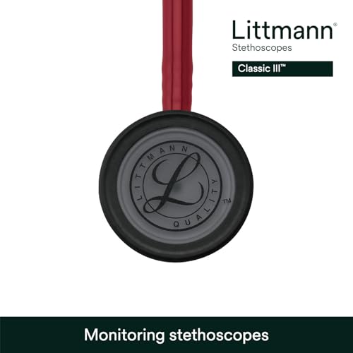 3M Littmann Classic III Monitoring Stethoscope, 5868, More Than 2X as Loud, Weighs Less, Stainless Steel Black-Finish Chestpiece, 27" Burgundy Tube, Black Stem and Headset by Littmann - Image 4