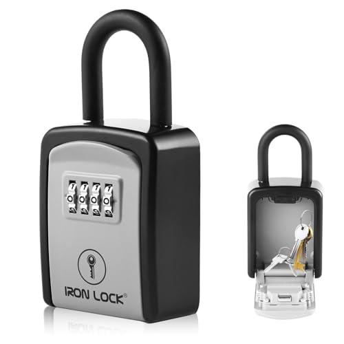 Iron Lock® Small Portable Key Lock Box with Code, U-Shackle (Small, Grey)
