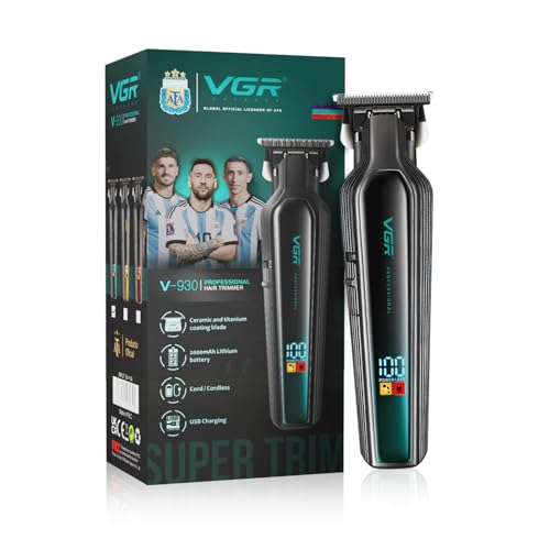 Image of VGR V-930 Professional Hair Trimmer for Men | Ceramic & Titanium Blades, 360 Mins Runtime, Type-C USB Charging Cable, 4 Adjustable Guide Combs with LED Display, Perfect for Home or Salon Use (Green)
