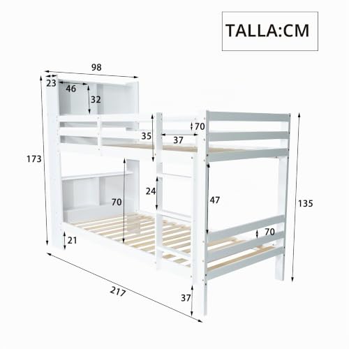 Miniatura 2 de Soweiz Cuna - Litera Con Estantes Y Escalera De Tres Niveles, En Ángulo Recto, Cama De Madera, Marco De Cama De Madera Maciza, Color Blanco, 90 X 200 Cm