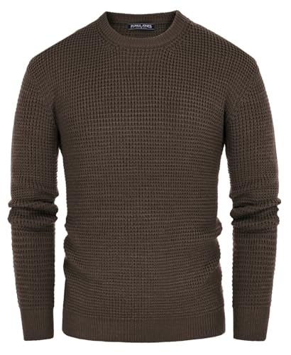 PJ PAUL JONES Men's Sweater Crewneck Cable Knitted Sweaters Waffle Textured Pullover Sweater Dark Brown