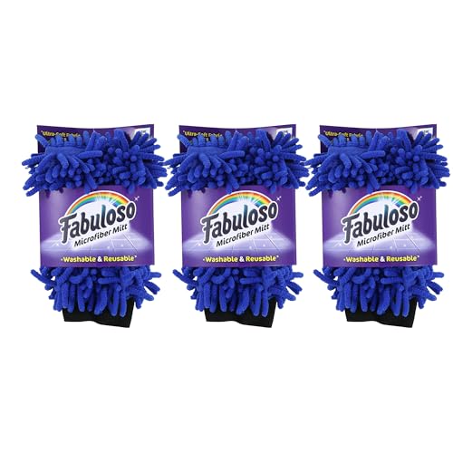 Fabuloso Microfiber Cleaning Mitt, 3 Pack, Blue | Lint-Free, Scratch-Free Cleaning Glove for Surfaces and Furniture | Microfiber Dustless Hand Cloth for Bold and Bright Cleaning Experience
