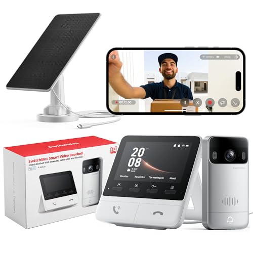 Switchbot Sonnette de Porte avec Caméra, Sonnette Intelligente avec caméra et Panneau Solaire, 2K Sonnette Vidéo Intelligente avec Écran Couleur de 4,3...