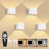 GeyouLux 6000mAh Akku Wandleuchte Innen mit Bewegungsmelder, Wandlampe mit Fernbedienung Einstellbar Abstrahlwinkel, 3 Modi 2700K-6500K Dimmbar Timer LED Aufladbare Wandleuchte für Treppe Flur 4 Stück