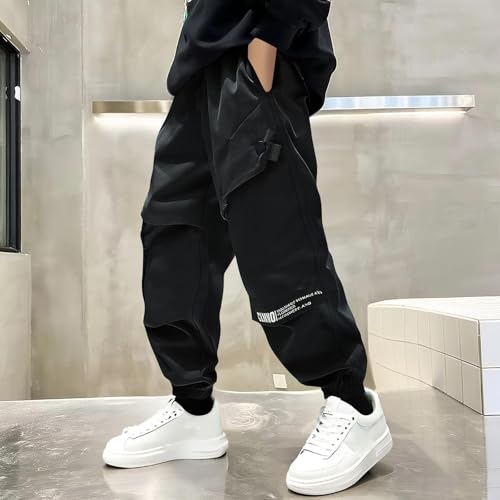 Boys Cargo Pants Casual Elastic Waist Drawstring Trousers with Multi Pockets Comfy Lounge School Pants for Boy2