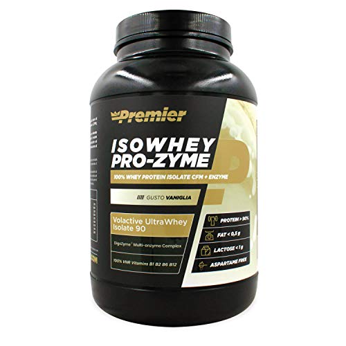 Premier Integratori Isowhey Pro-zyme | proteine del siero di latte isolate Volactive® Ultrawhey Isolate 90 | fonte proteica maggiore del 90% | Senza aspartame (Vaniglia, 900 gr)