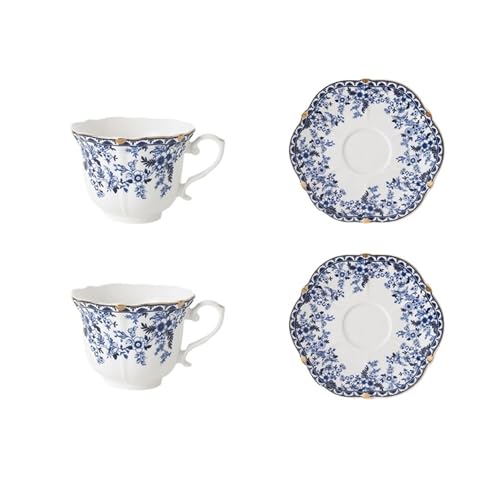Tazza Da Caffè In Ceramica In Porcellana Bianca E Blu In Stile Inglese Con Set Di Piatti Tè Pomeridiano Europeo Retrò In L'Eleganza è Senza Tempo(A.2Set)