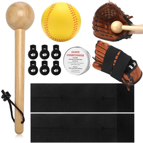 PullCrease 11 Pcs Baseball Glove Break in Kit Include Glove Mallet Wood Shaping Hammer Practice Ball 6 Locks 2 Wrap Band and Conditioner for Youth Adult Softball Baseball Catchers Accessories