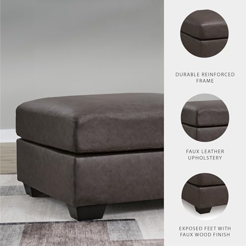 Image of Signature Design by Ashley Oversized Square Faux Leather Ottoman, Brown