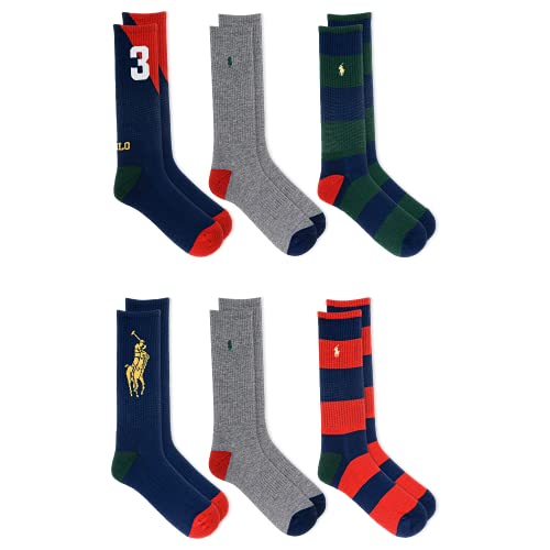 Polo Ralph Lauren Men's 6-Pack Polo Rugby 3" Crew Socks, Assorted, 10-13 #TOP10