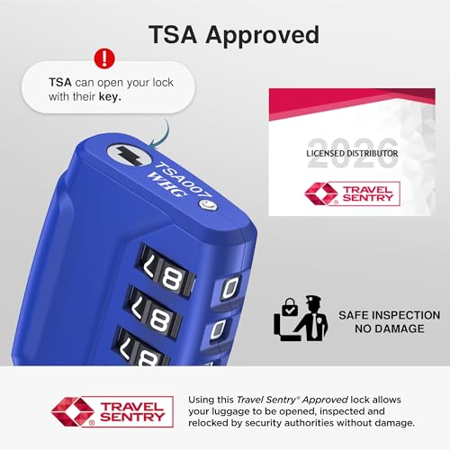 Image of Puroma TSA Approved Luggage Lock, 4 Digit Combination Travel Locks Resettable Code Lock with Zinc Alloy Body for Suitcase, Toolbox, Backpack, Bag, Gym Locker, Basic Blue, Modern