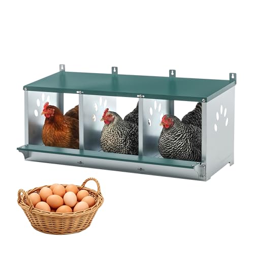 3 Compartment Metal Chicken Nesting Box with Roll Away Egg Collection 321615in Wall Mountable Large Hen Laying Box with Vented Holes 3 Houses Coop Roosting Boxes Fit for Different Poultry Breeds