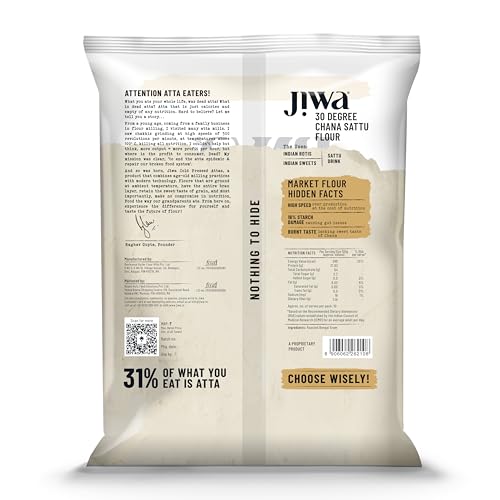 Jiwa 30 Degree Chana Sattu Flour/Atta | Patented Cold Pressed Flour | Slow Ground | Roasted Bengal Gram Atta | High Protein | Sattu Drink Powder | Gluten Free | 1 Kg - Image 3 thumbnail