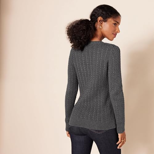 Image of Amazon Essentials Women's Regular Fit Soft Cotton Cable Knit Ribbed Crewneck Sweater (Available in Plus Size)