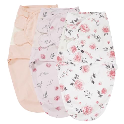 Image of david's kids 100% Cotton 3 Pack Baby Swaddle Wrap for 0-3 Months, Soft Breathable Swaddle Blanket for Newborn Infant, Adjustable Baby Wrap Sleep Sacks for Girls, Newborn Essentials, Pink Floral
