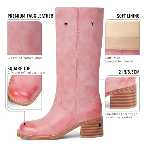 Image of Adolilove Mid Calf Boots for Women Chunky Block Low Heel Square Toe Comfortable Casual Trendy Stylish Boots