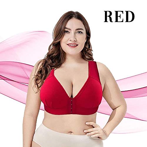 Women's Front Closure Bras No Underwire Push Up Bra One-Piece T-Shirt Bra Everyday Underwear Red #TOP1