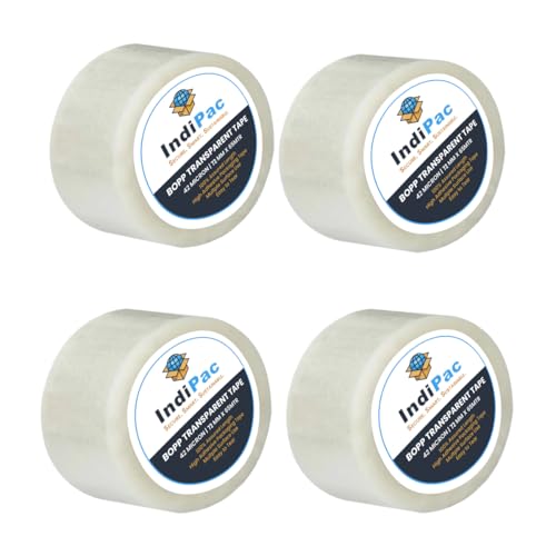 Image of Indipac BOPP Cello Tape 65m Roll - Heavy Duty Sealing Tape for Carton Box Packing, Warehouse, Industrial, Office & Ecommerce Packaging Tapes (Pack of) (4, Transparent, 3 Inch)