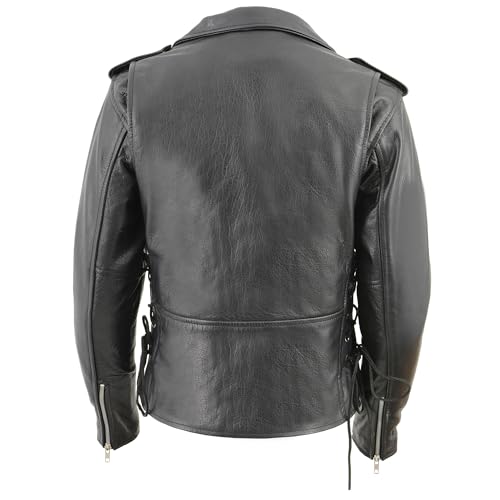 LCL2700P Ladies Black Basic Classic Motorcycle Premium Leather Jacket with Side Laces w/Plus Sizes (US, Alpha, 5X-Large, Regular, Regular, Black)