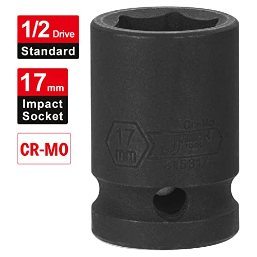 Image of JETECH 1 /2 Inch Drive 17mm Standard Impact Socket, Metric, Chrome Molybdenum Alloy Steel (Cr-Mo), 6-Point Design, Cold Forged & Heat Treated for Automotive & Heavy-Duty Use