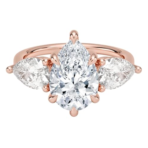 4 CT Pear Cut Lab Grown Diamond Luxe Three Stone Engagement Ring For Her