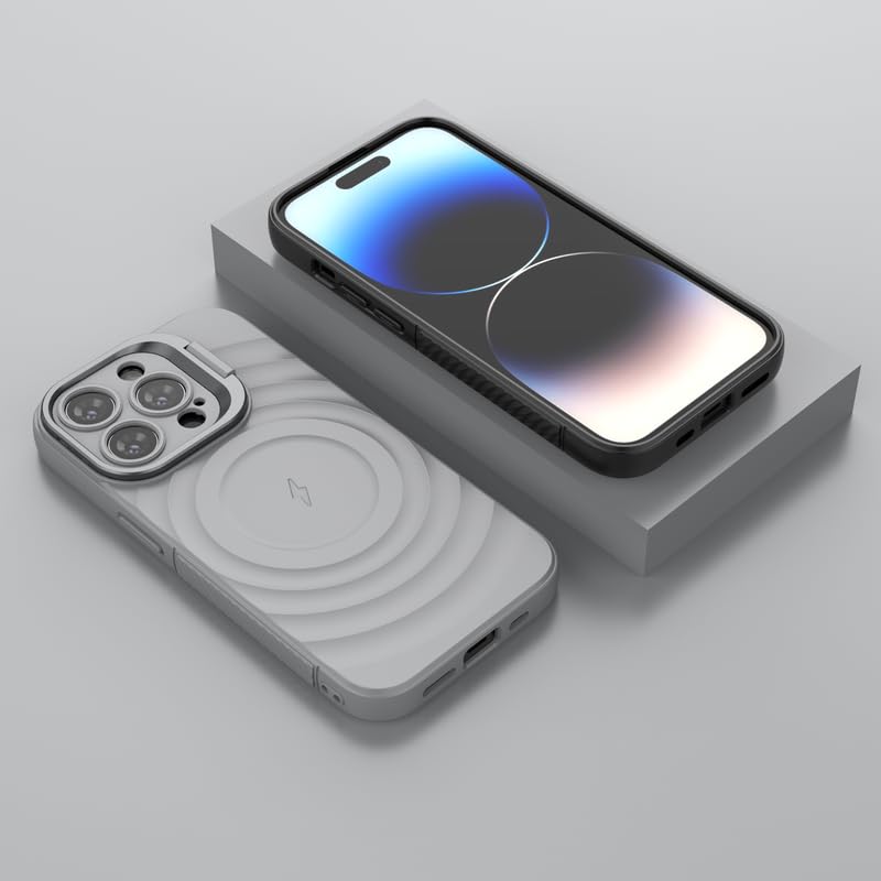 Image of LuxuryKase Shockproof Case for iPhone 14 Pro | Ripple Pattern | Camera Protection | Inner Velvet Fabric Lining | Protective Cover with Enhanced Grip & Wireless Charging Support - Grey